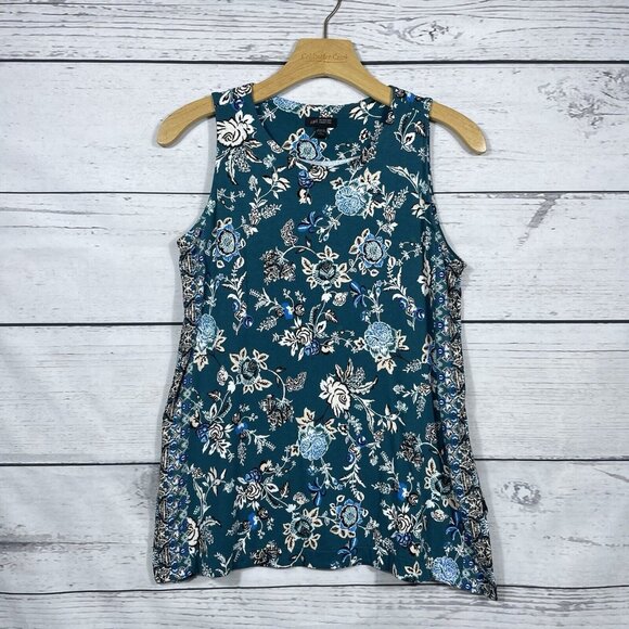 J Jill Small Petite Wearever Collection Sleeveless Rayon Tank Green Blue Paisley - Picture 1 of 7